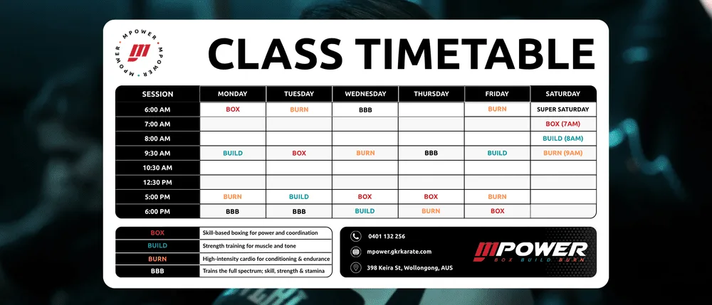 MPower class timetable and Myzone tracking